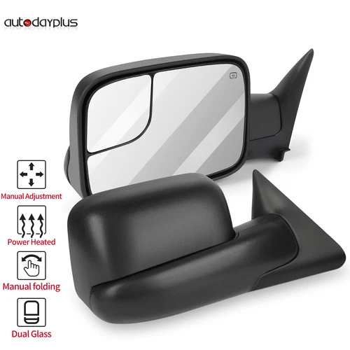 ✅ Pair Manual Towing Side Mirrors For 94-01 Dodge RAM 1500 94-02 2500/3500