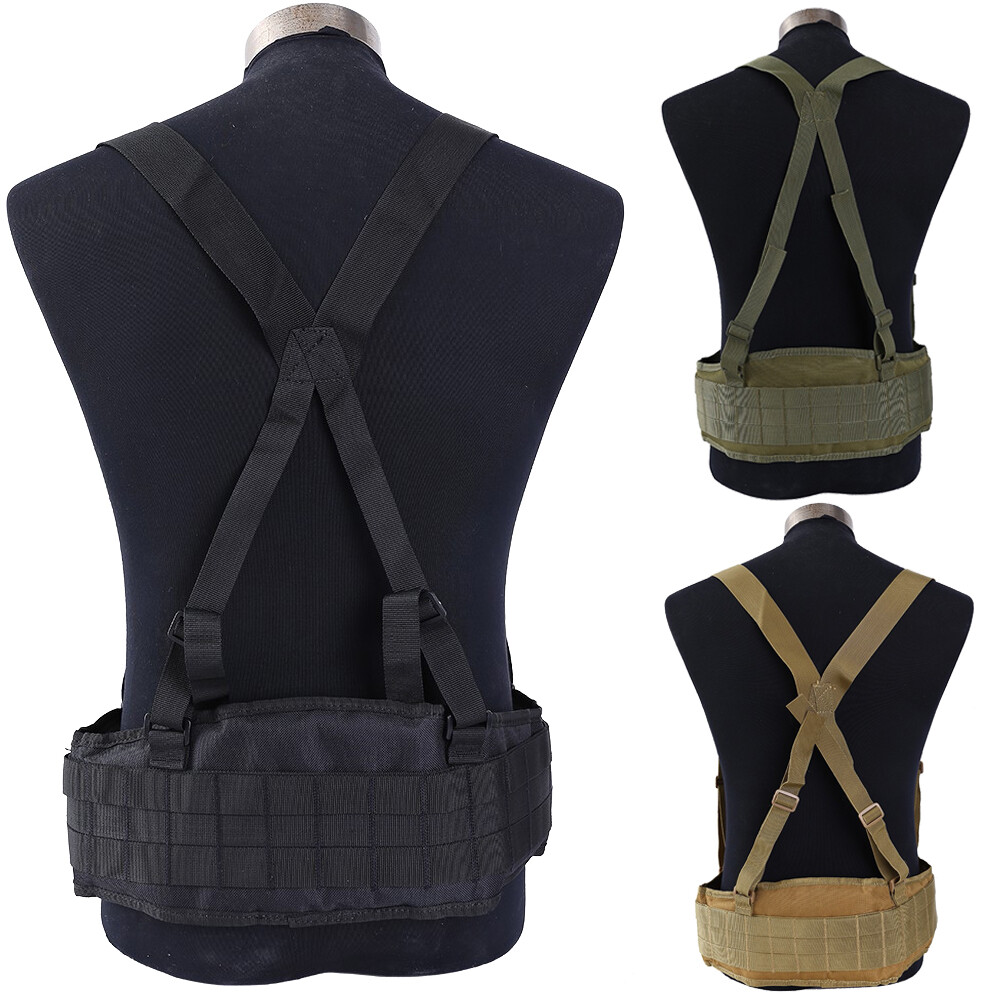 Tactical MOLLE Battle Waist Belt with Adjustable Suspenders Pouch Bags  Hunting - Main Image