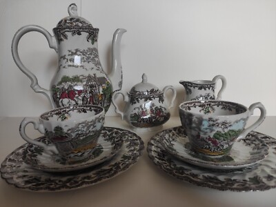 Myotts Country Life bunt Staffordshire Tee Set England sehr gut Sammler Vintage