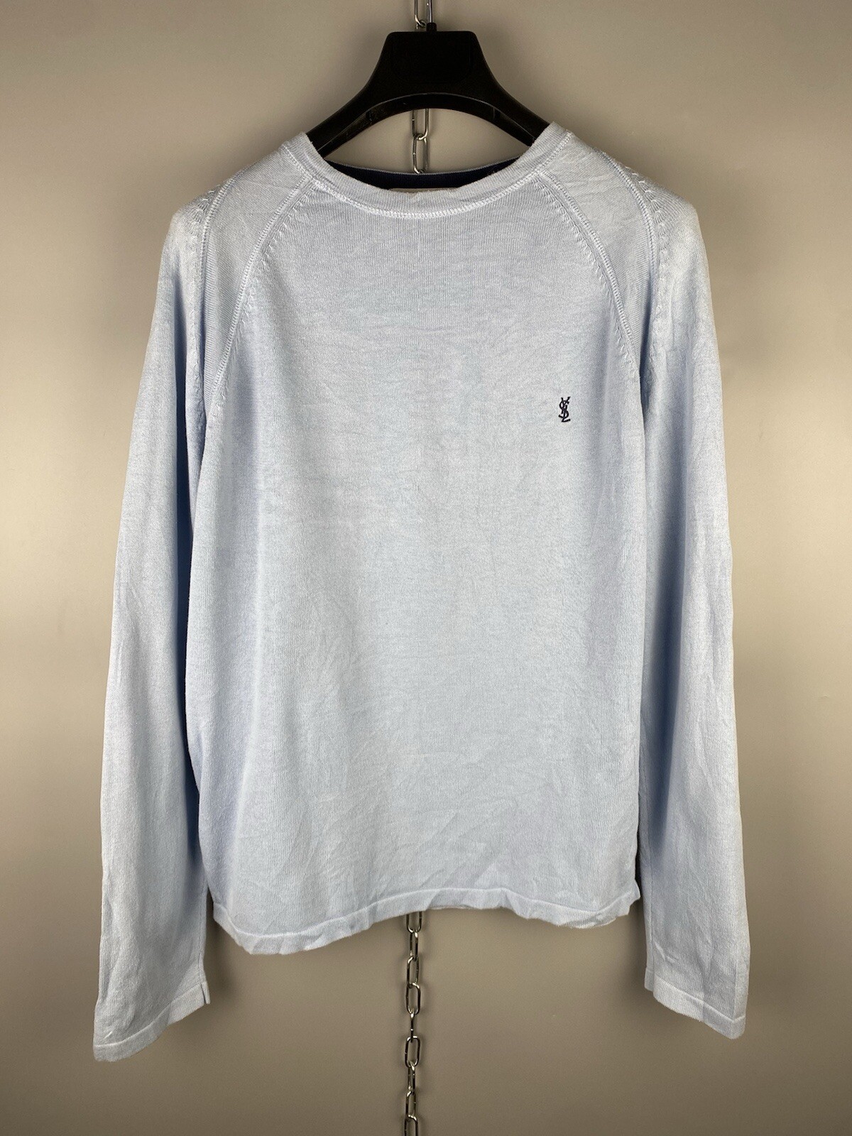 SAINT LAURENT Maglione pullover vintage Yves Saint Lauren lusso cotone girocollo casual blu taglia M