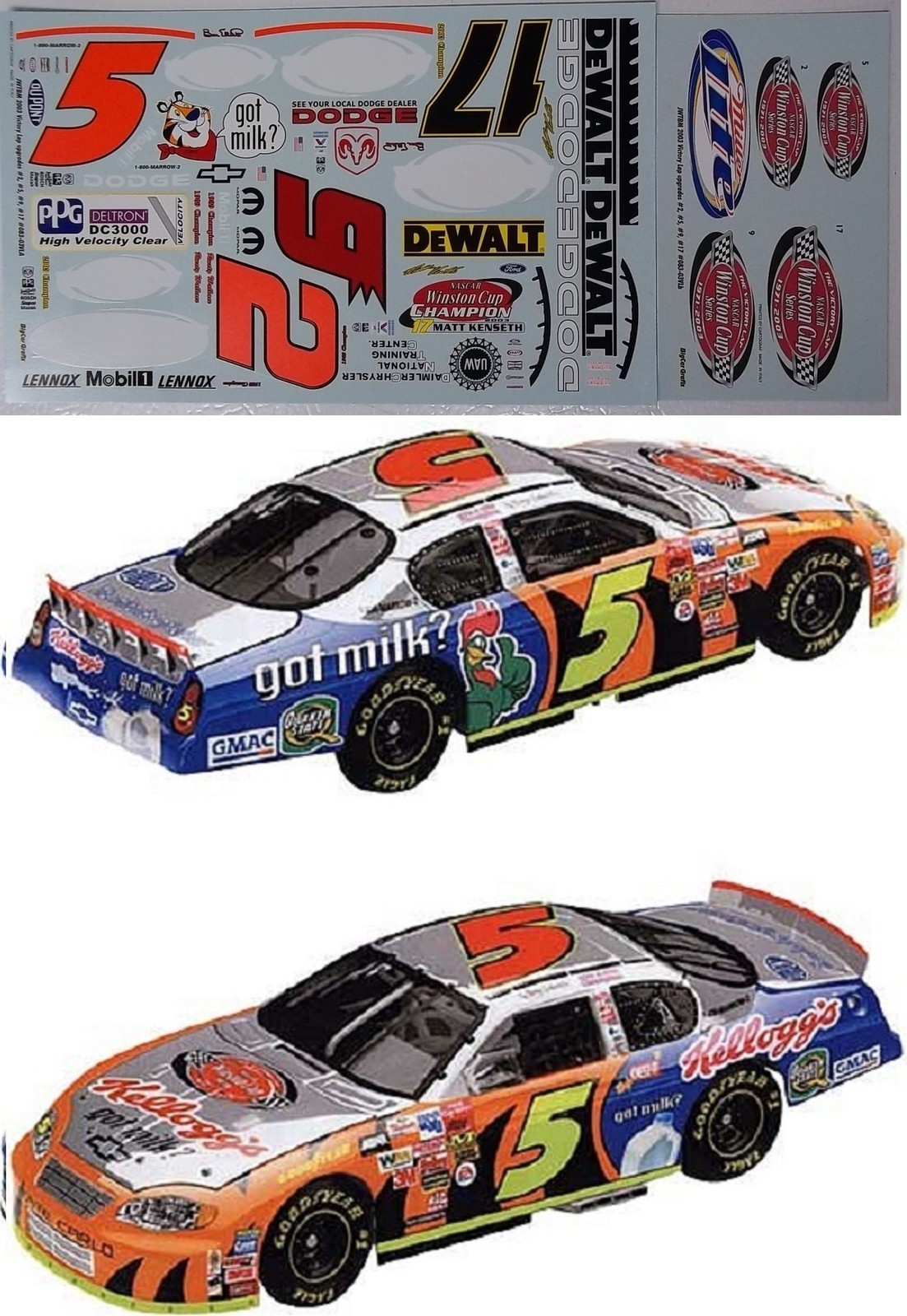 NASCAR DECAL 2003 #2 #5 #9 & #17 VICTORY LAP PAST CHAMPIONS SUPPLEMENT JWTBM