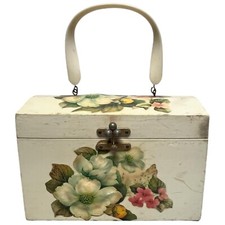 Billie Ross of the Palm Beaches Vintage Wooden Purse Floral Rectangular Flowers
