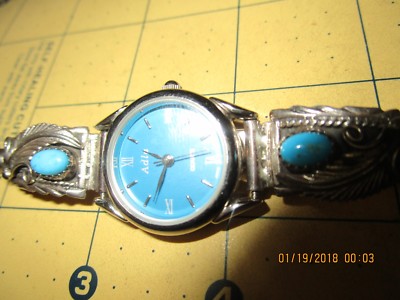 Sterling Silver Feather Turquoise Watch Band Navajo Style  display picture 1