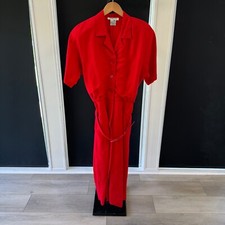 Vintage Talbots Red Linen/Rayon Long Belted Dress Size 10 Collared Short Sleeves
