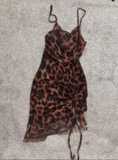 Pretty Little Thing Leopard Print Mesh Ruffle Dress UK Size 6