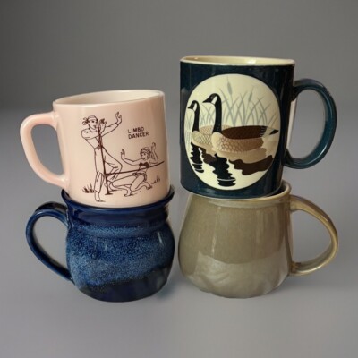 4 Collectible MCM Mugs: Federal, Bruning of Seattle, Denby, Otagiri, All EUC
