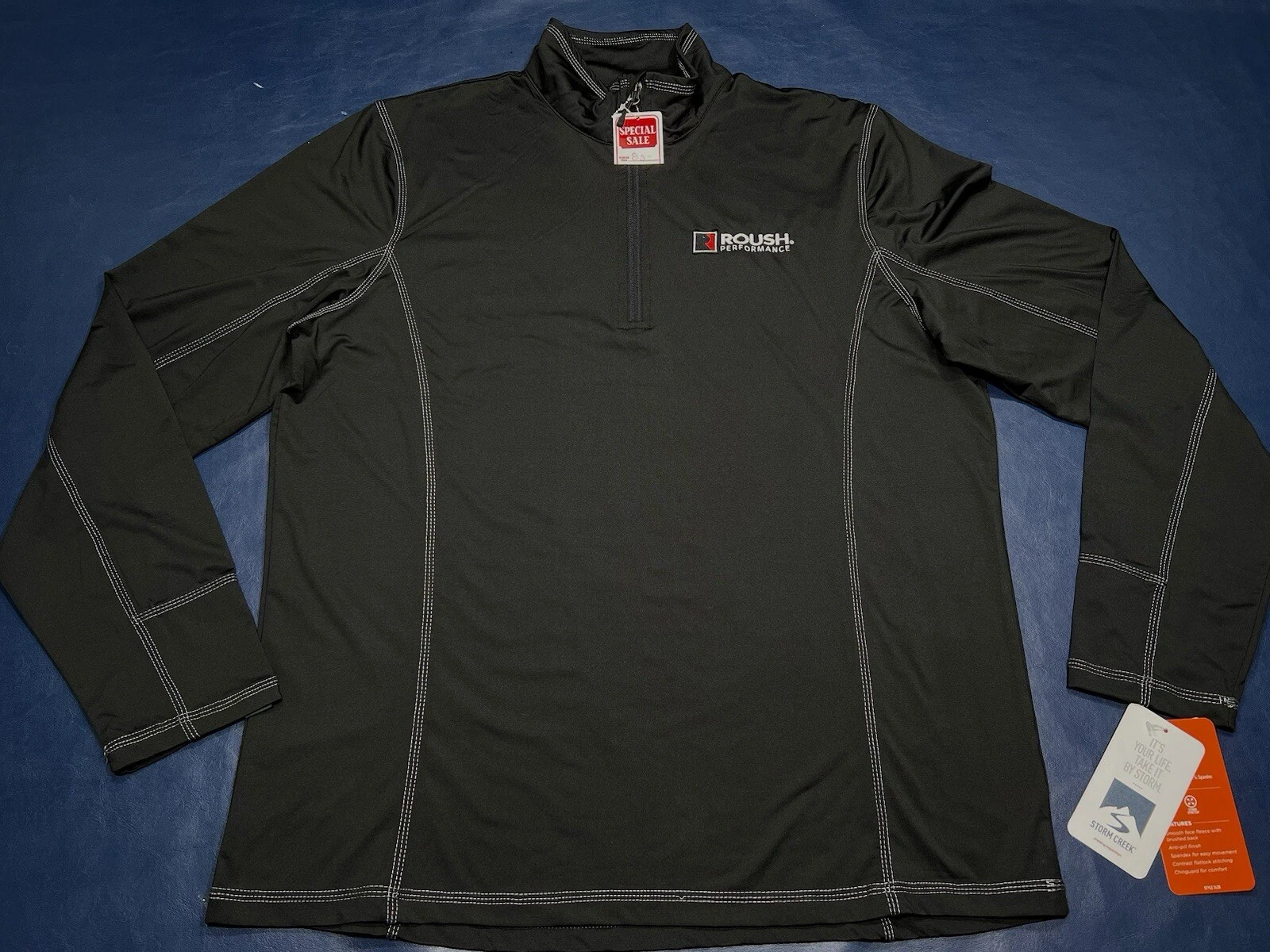 ROUCH PERFORMANCE PROFESSIONALLY EMBROIDERED STORM CREEK PULLOVER, SIZE L, NWT!