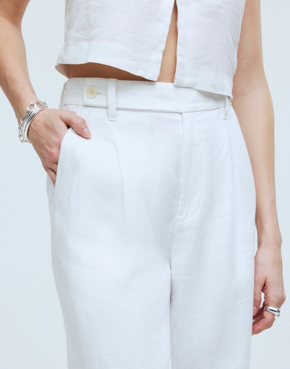 Madewell Womens The Harlow Wide-Leg Pant in 100% Linen Eyelet  display picture 1