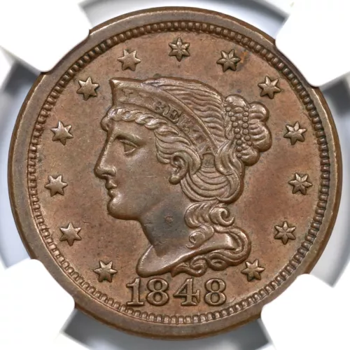 1848 N-5 NGC MS 61 EDS Braided Hair Large Cent Coin 1c