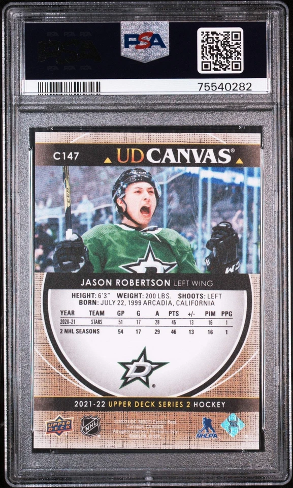 Graded 2021 Upper Deck Jason Robertson #C147 UD Canvas Rookie Hockey Card PSA 10 - Image 2 of 2