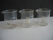S/6 Pyrex Glass Beakers with Pour Spout 50ml Kimax no 14000 1000 1002
