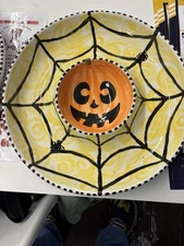 Two Food Safe Halloween Chip and Dip Serving Bowls And Vintage Plaque