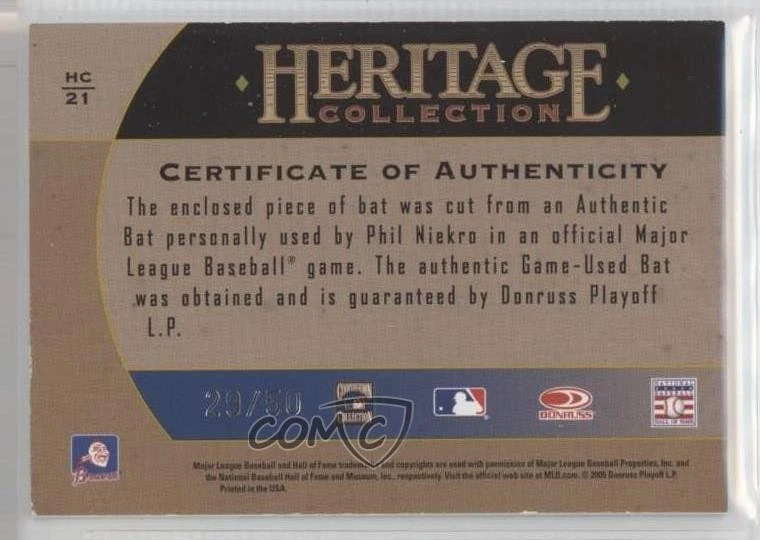 2005 Donruss Diamond Kings Heritage Collection Bats /50 Phil Niekro #HC21 HOF - Image 2 of 2