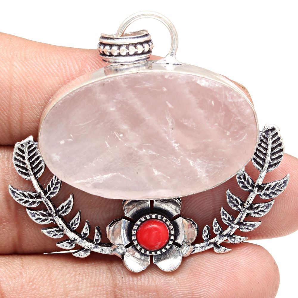 Pink Rose Quartz Drusy Pendant Silver Jewelry Gift for Her 2 Inch