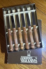 Set of 6 Vintage Gourmet Steak Knives Stainless Wooden Handle Old Homestead?