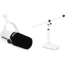 Shure MV7 Hybrid Podcast Microphone with Desktop Boom Stand - White