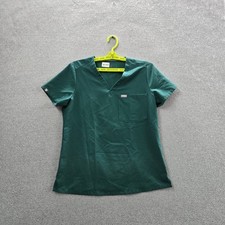 FIGS Women Scrub Top S Green Casma Technical Collection Logo Short Sleeve