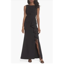 Eliza J Black Cascade Ruffle Sleeveless Gown Dress Size 12 NWT