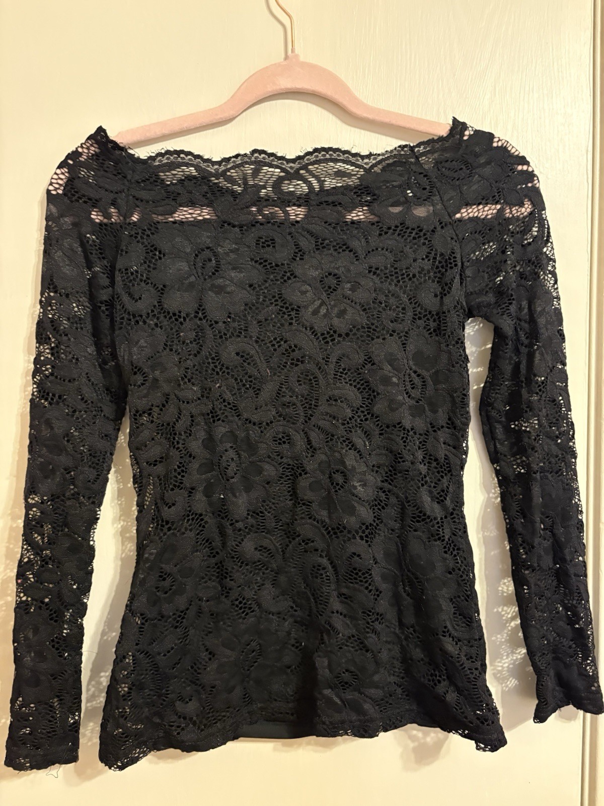 OUGES Lace Boat Neck Floral Long Sleeve Blouse Bl… - image 2
