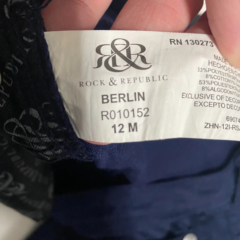 Pantalones ajustados Rock & Republic Berlin para mujer talla 12M azul marino elásticos nuevos con etiquetas Foto 3 de 4