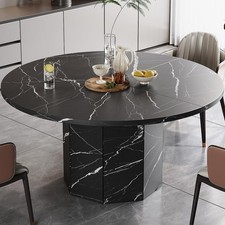 Image of Round Dining Kitchen Table for 4 to 6 People Dining Room Table with Marble Op...