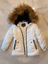 Steve Madden Girls White Puffer Jacket w/ Faux Fur Hood Size 7/8 Slightly Used