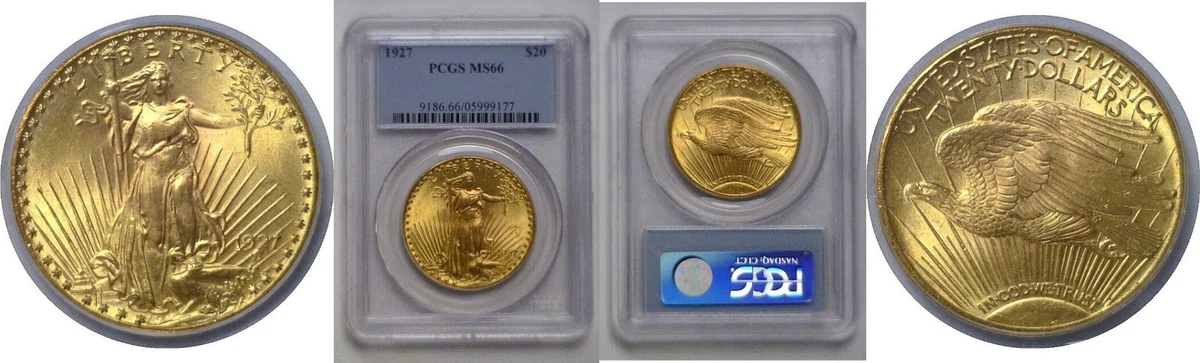 MS 66 Graded 1927 Year Double Eagle $20 US Gold Coins (Pre - 1933