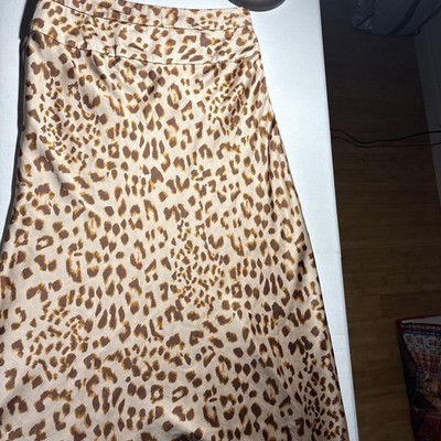 Free People Leopard Print Satin Midi Skirt Size 8 Animal Print Normani Bias Cut