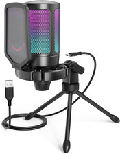 Gaming USB Microphone for PC PS5, Condenser Mic with Quick Mute, RGB Indicator,