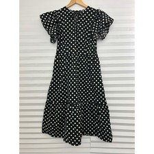 Who What Wear Tiered Midi Boho Dress Black White Ruffle Sleeve S Peasant
