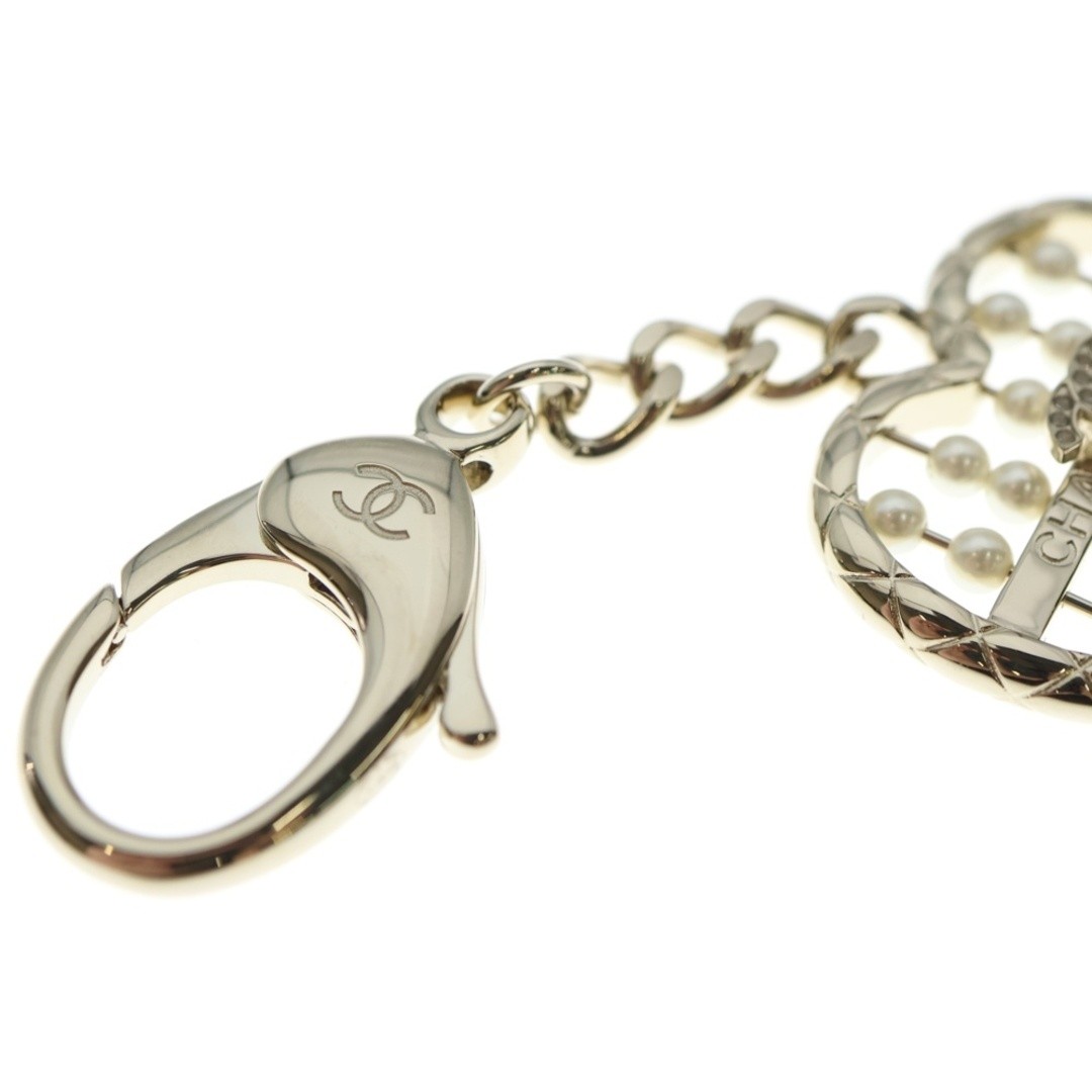CHANEL Coco Mark Heart Bag Charm Keychain GP Rhinestone X Faux Pearl Gold Used f thumbnail 5