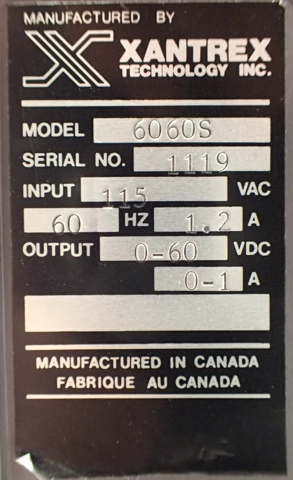 ANATEK 6060 / XANTERX 6060S REGULATED DC POWER SUPPLY In 115Vac Out 0-60Vdc 0-1A - Image 2 of 4