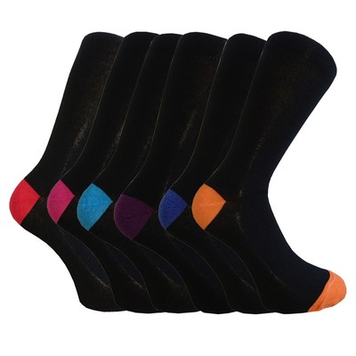 i-Smalls stilvolle schwarze Herrensocken mit buntem Absatz 6er-Pack