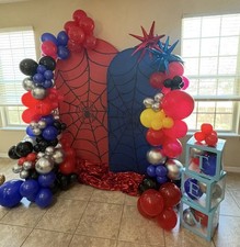 2pc Superhero Spider Arch Backdrop Cover Set Red Blue Spandex