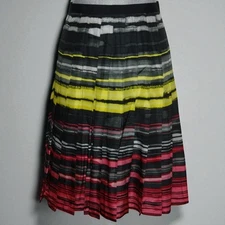 Carlisle Multicolored Striped Pleated 100% Silk A-Line Skirt ~ Size 2 XS ~ EUC