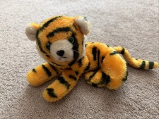 Vintage Dakin Orange Laying Tiger Plush Stuffed Animal Toy Green Eyes 1976