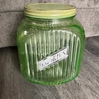 Anchor Hocking Hoosier Green Uranium Depression Glass Cookie Jar Ribbed Label