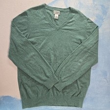 LL Bean Mens L-REG Green Cotton Cashmere V-Neck Sweater Long Sleeve EUC L274603