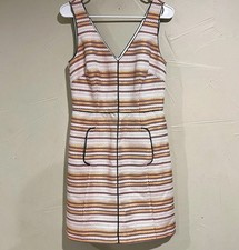 Trina Turk Garden Tea Striped V-neck Dress Sz 6 Straight Modern Party Pink 