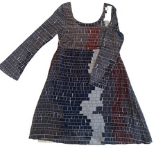 Flora Kung Silk Dress Blk Beige Maroon Abstract Art Long Sleeve Sz 8 Designer