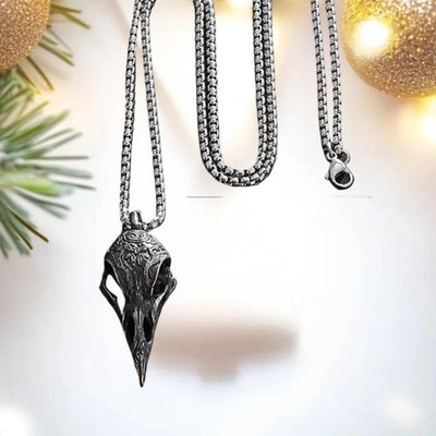 Retro Nordic Style Crow Skull Pendant Animal Bird Necklace For Men Personalized