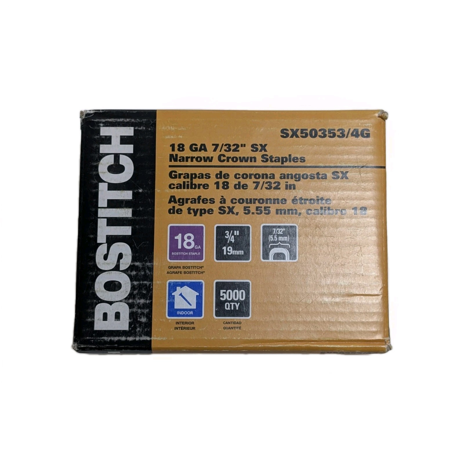 BOSTITCH SX50353/4G 18 GA 7/32" Narrow Crown Staples 5000 Count Per Box