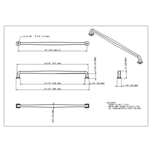 Matte Black 19-1/8" Square Kitchen Appliance Handle Cabinet Pull 782-18MB - Picture 3 of 3
