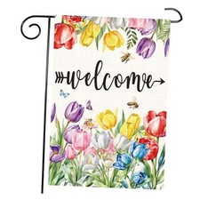 Spring Summer Floral Welcome Garden Flag Tulip Welcome House Flag Double Sided