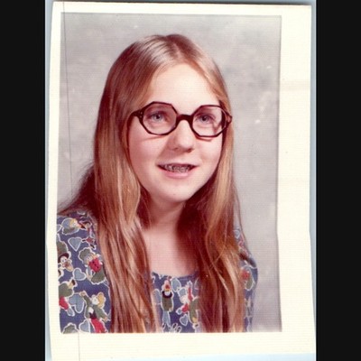 c1970s Cute Girl Hexagon Glasses Braces School Portrait Mini Snapshot Photo Vtg