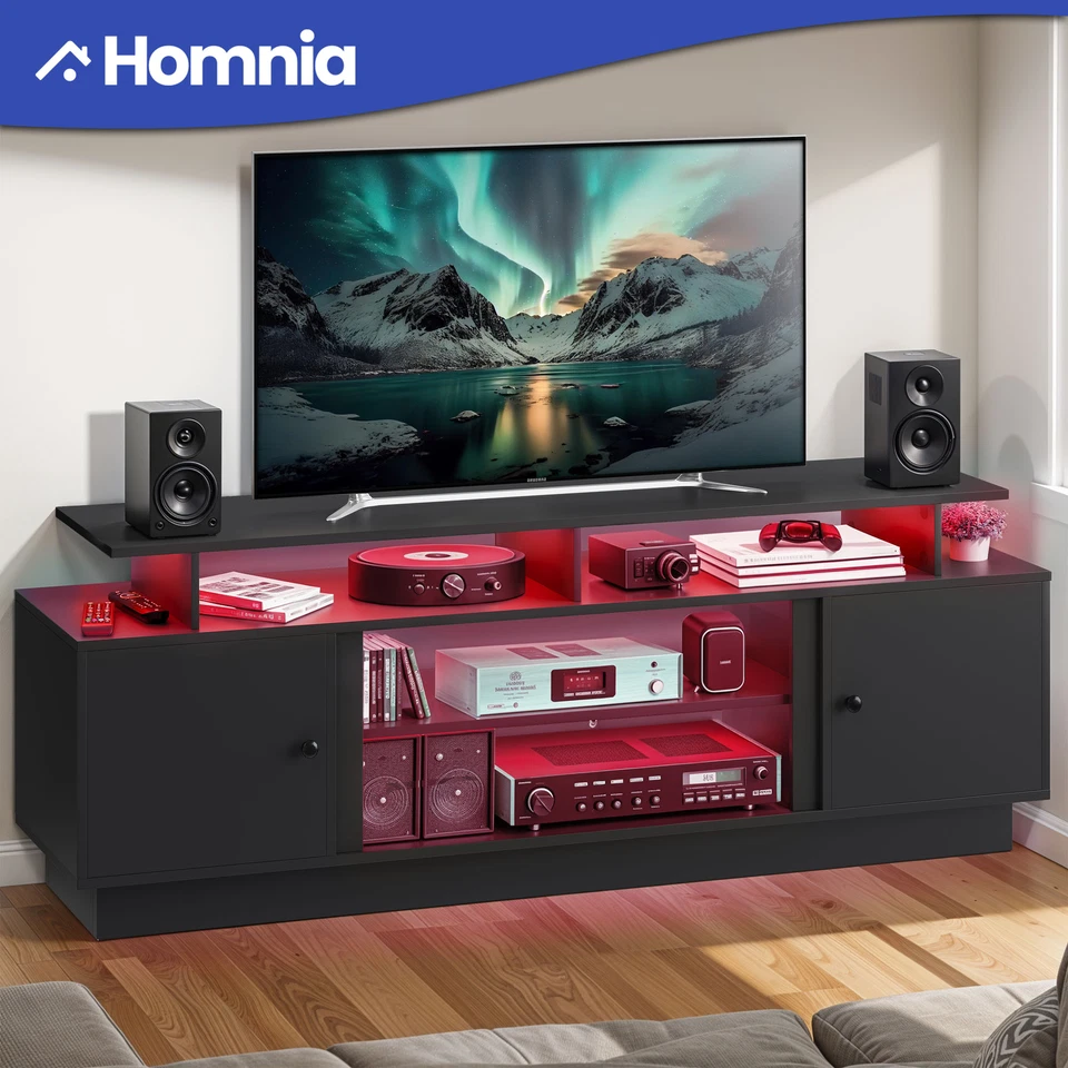 Consola con soporte de TV LED negra para televisores de 70" centro de entretenimiento puertas magnéticas Foto 2 de 4