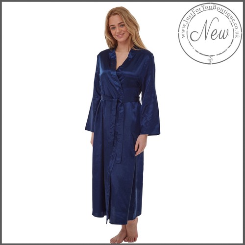 Ladies Full Length Satin Dressing Gown Wrap Bath Robe Kimono Cover Up PLUS SIZE - Picture 7 of 50