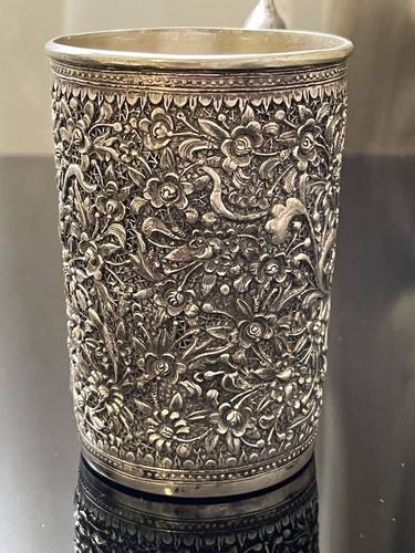 CHINESE EXPORT ANTIQUE SILVER MUG/CUP 1850 -1899 HAND CHASED MARKED - Picture 5 of 14