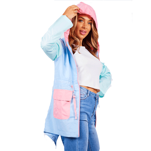 Contrast TieDye/Drawcord Watercolor FISHTAIL Raincoat Jacket Summer Hooded Coat - Picture 3 of 11