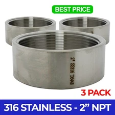 (3 Pack) 2" 316SS Stainless Steel Half Coupling Weld On Pipe Fitting Bung 304
